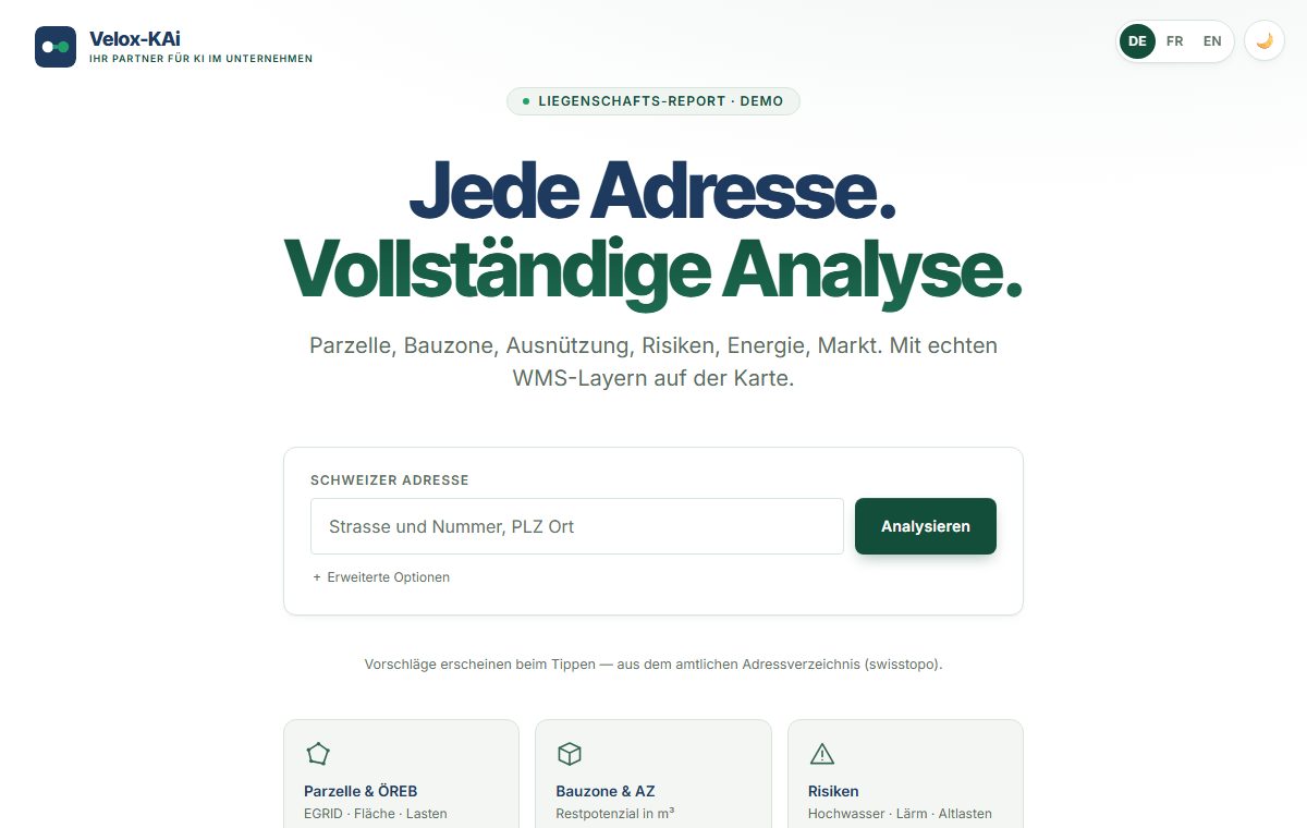 Startansicht von Liegenschafts-Report
